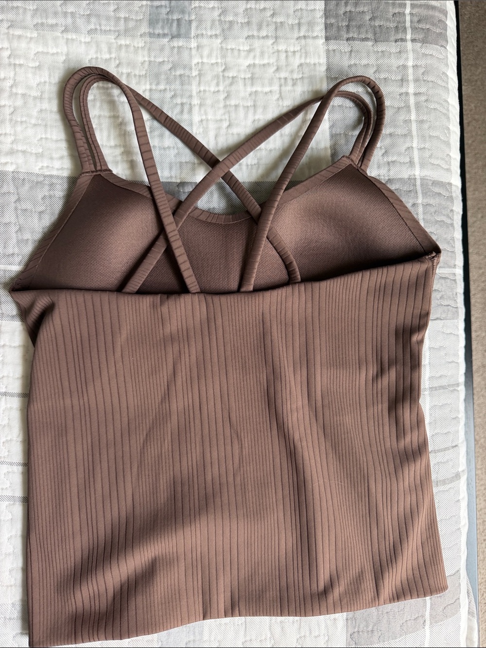 Women's Ribbed Strappy Tank Top - Brown - Picture 2 of 7